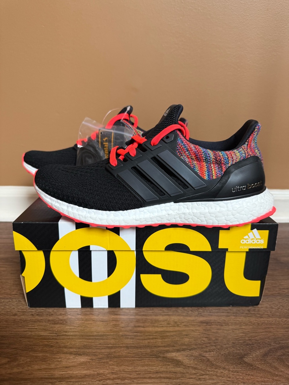 New in Box Men’s Custom Mi Adidas Ultra Boost DNA Black Rainbow Sneakers